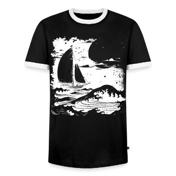Dessin de voile - T-shirt contrasté Homme - noir/blanc - Devant - AI Model Female 172 light (172cm) & AI Model Male 178 light (178cm)