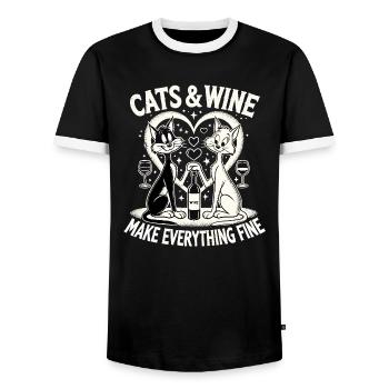 Katzen und Wein machen alles fein witzig Geschenk - Männer Kontrast-T-Shirt - Schwarz/Weiß - Vorne - AI Model Female 172 light (172cm) & AI Model Male 178 light (178cm)