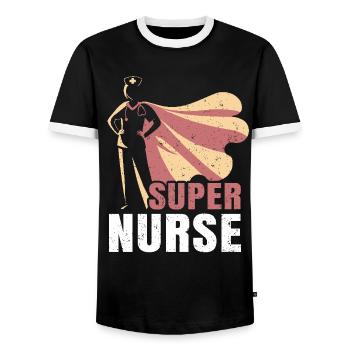 Infirmière – Infirmière super-héroïne - T-shirt contrasté Homme - noir/blanc - Devant - AI Model Female 172 light (172cm) & AI Model Male 178 light (178cm)
