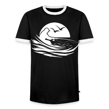 Fishing Graph - Men's Ringer Shirt - black/white - Front - AI Model Female 172 light (172cm) & AI Model Male 178 light (178cm)