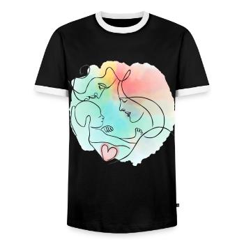 Mère, père, bébé - motif familial coloré - T-shirt contrasté Homme - noir/blanc - Devant - AI Model Female 172 light (172cm) & AI Model Male 178 light (178cm)