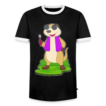 Meerkat Toothbrush - Men's Ringer Shirt - black/white - Front - AI Model Female 172 light (172cm) & AI Model Male 178 light (178cm)