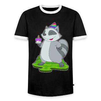 Raccoon Birthday Cake - Men's Ringer Shirt - black/white - Front - AI Model Female 172 light (172cm) & AI Model Male 178 light (178cm)