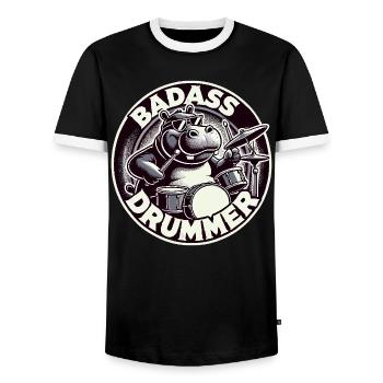 Knallharter Schlagzeuger Nilpferd cool Geschenk - Männer Kontrast-T-Shirt - Schwarz/Weiß - Vorne - AI Model Female 172 light (172cm) & AI Model Male 178 light (178cm)