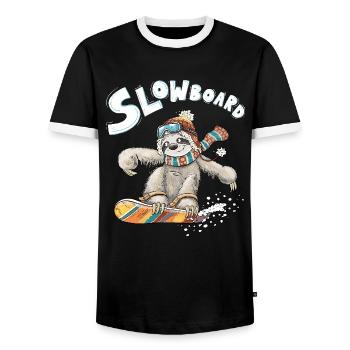 Faultier Snowboard Pun Slowboard Humor Wintersport - Männer Kontrast-T-Shirt - Schwarz/Weiß - Vorne - AI Model Female 172 light (172cm) & AI Model Male 178 light (178cm)