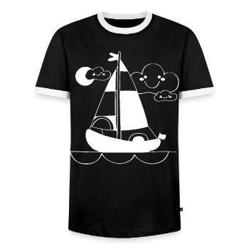 Cartoon Sailing - Men's Ringer Shirt - black/white - Front - AI Model Female 172 light (172cm) & AI Model Male 178 light (178cm)