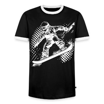 Snowboarder Drawing - Men's Ringer Shirt - black/white - Front - AI Model Female 172 light (172cm) & AI Model Male 178 light (178cm)