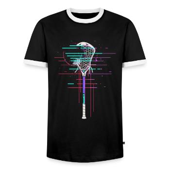 Lacrosse Stick 80s - Men's Ringer Shirt - black/white - Front - AI Model Female 172 light (172cm) & AI Model Male 178 light (178cm)