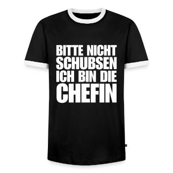 Lustiger Chefinnen Spruch die beste Chefin Humor - Männer Kontrast-T-Shirt - Schwarz/Weiß - Vorne - AI Model Female 172 light (172cm) & AI Model Male 178 light (178cm)
