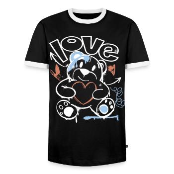 Cuddly Bear with Heart – Love Motif Graffiti Design - Men's Ringer Shirt - black/white - Front - AI Model Female 172 light (172cm) & AI Model Male 178 light (178cm)