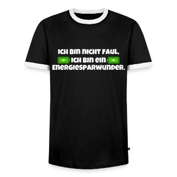 Ich Bin Nicht Faul - Ich Bin ein Energiesparwunder - Männer Kontrast-T-Shirt - Schwarz/Weiß - Vorne - AI Model Female 172 light (172cm) & AI Model Male 178 light (178cm)