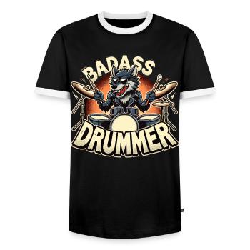 Knallharter Schlagzeuger Wolf cool Geschenk - Männer Kontrast-T-Shirt - Schwarz/Weiß - Vorne - AI Model Female 172 light (172cm) & AI Model Male 178 light (178cm)