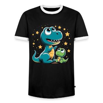 T-Rex Baby Dino Siblings Dinobaby Gift - Men's Ringer Shirt - black/white - Front - AI Model Female 172 light (172cm) & AI Model Male 178 light (178cm)