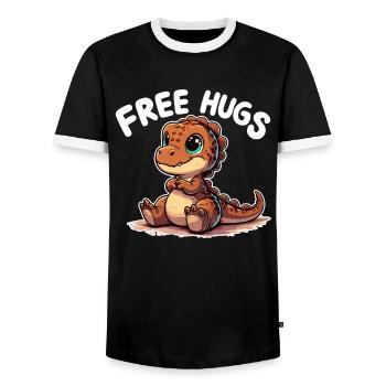 T-Rex Cute Baby Dino Baby Hugs Gift - Men's Ringer Shirt - black/white - Front - AI Model Female 172 light (172cm) & AI Model Male 178 light (178cm)