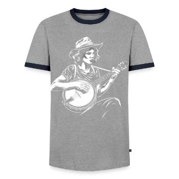 Banjo Player Sketch - Men's Ringer Shirt - grey/navy  - Front - AI Model Female 172 light (172cm) & AI Model Male 178 light (178cm)