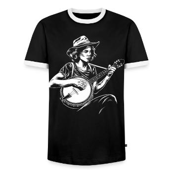 Banjospieler Skizze - Männer Kontrast-T-Shirt - Schwarz/Weiß - Vorne - AI Model Female 172 light (172cm) & AI Model Male 178 light (178cm)