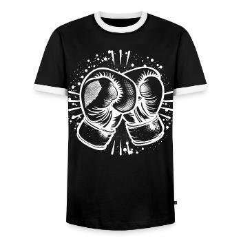 Boxing Gloves Drawing - Men's Ringer Shirt - black/white - Front - AI Model Female 172 light (172cm) & AI Model Male 178 light (178cm)