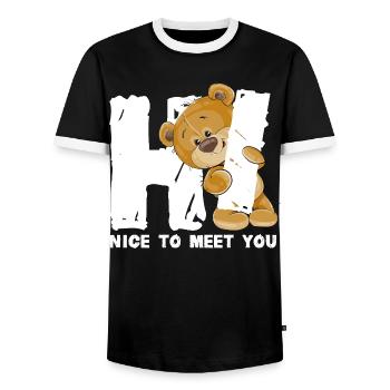Ours en peluche mignon salutation dicton anglais - T-shirt contrasté Homme - noir/blanc - Devant - AI Model Female 172 light (172cm) & AI Model Male 178 light (178cm)
