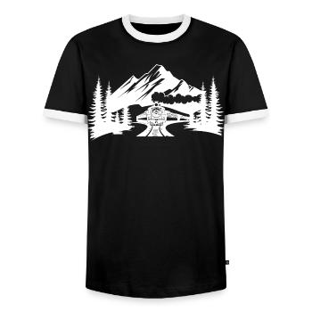 Railroad - Men's Ringer Shirt - black/white - Front - AI Model Female 172 light (172cm) & AI Model Male 178 light (178cm)