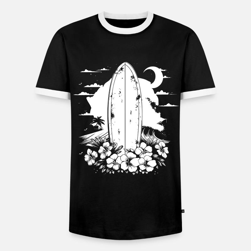 Surfbrett - Männer Kontrast-T-Shirt - Schwarz/Weiß