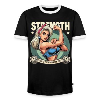 Stärke starke stolze Frau Blondine Bizeps Geschenk - Männer Kontrast-T-Shirt - Schwarz/Weiß - Vorne - AI Model Female 172 light (172cm) & AI Model Male 178 light (178cm)