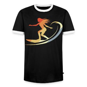Vintage Surfer - Men's Ringer Shirt - black/white - Front - AI Model Female 172 light (172cm) & AI Model Male 178 light (178cm)