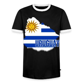 Flagge von Uruguay, Uruguayischer Stolz - Männer Kontrast-T-Shirt - Schwarz/Weiß - Vorne - AI Model Female 172 light (172cm) & AI Model Male 178 light (178cm)