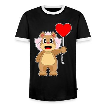 Bär Braut Luftballon Hochzeit - Männer Kontrast-T-Shirt - Schwarz/Weiß - Vorne - AI Model Female 172 light (172cm) & AI Model Male 178 light (178cm)