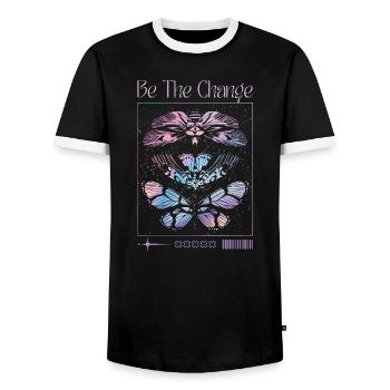 Soyez le changement – Transformation du papillon - T-shirt contrasté Homme - noir/blanc - Devant - AI Model Female 172 light (172cm) & AI Model Male 178 light (178cm)