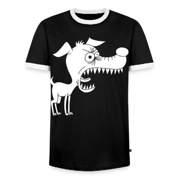 Little white dog and big mouth - Men's Ringer Shirt - black/white - Front - AI Model Female 172 light (172cm) & AI Model Male 178 light (178cm)