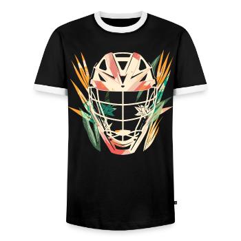 Lacrosse Helmet Cartoon - Men's Ringer Shirt - black/white - Front - AI Model Female 172 light (172cm) & AI Model Male 178 light (178cm)