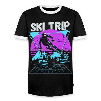 Retro Ski Trip Neon Graphic - Men's Ringer Shirt - black/white - Front - AI Model Female 172 light (172cm) & AI Model Male 178 light (178cm)