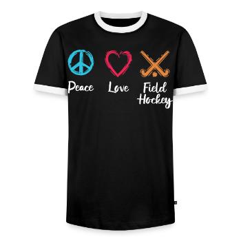 Peace Love Hockey sur gazon - T-shirt contrasté Homme - noir/blanc - Devant - AI Model Female 172 light (172cm) & AI Model Male 178 light (178cm)