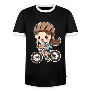 Female Cyclist Cartoon Style - Men's Ringer Shirt - black/white - Front - AI Model Female 172 light (172cm) & AI Model Male 178 light (178cm)