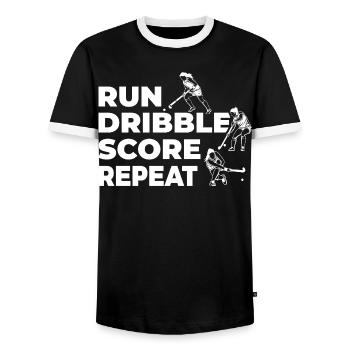 Field hockey players - Men's Ringer Shirt - black/white - Front - AI Model Female 172 light (172cm) & AI Model Male 178 light (178cm)