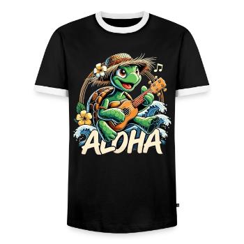 Aloha tortue ukulélé hawaï mer cadeau - T-shirt contrasté Homme - noir/blanc - Devant - AI Model Female 172 light (172cm) & AI Model Male 178 light (178cm)