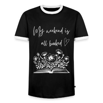 Flowers Book Reading Gift - Men's Ringer Shirt - black/white - Front - AI Model Female 172 light (172cm) & AI Model Male 178 light (178cm)