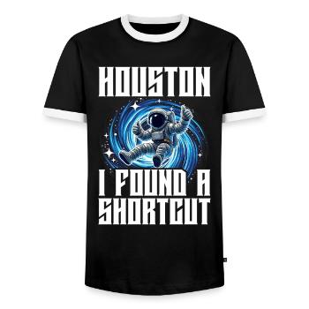 Funny Astronaut Space Portal Wormhole Saying - Men's Ringer Shirt - black/white - Front - AI Model Female 172 light (172cm) & AI Model Male 178 light (178cm)