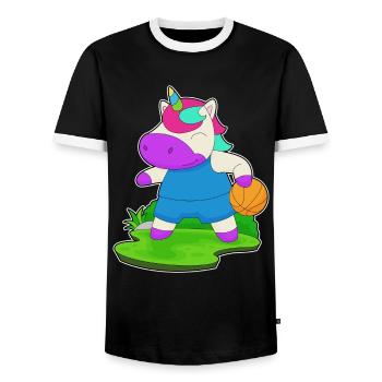 Unicorn Basketball Player Basketball - Men's Ringer Shirt - black/white - Front - AI Model Female 172 light (172cm) & AI Model Male 178 light (178cm)