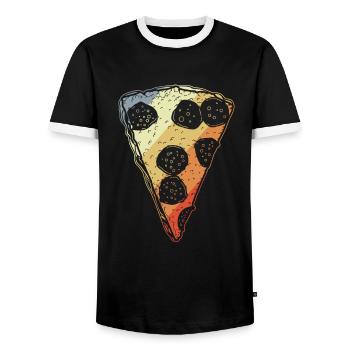 Pizza rétro - T-shirt contrasté Homme - noir/blanc - Devant - AI Model Female 172 light (172cm) & AI Model Male 178 light (178cm)