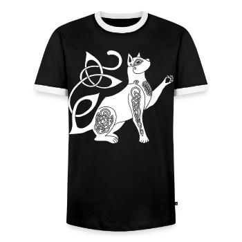 Chat blanc celte - T-shirt contrasté Homme - noir/blanc - Devant - AI Model Female 172 light (172cm) & AI Model Male 178 light (178cm)