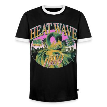 Heat Wave 1989 – Miami Retro Vibes - Männer Kontrast-T-Shirt - Schwarz/Weiß - Vorne - AI Model Female 172 light (172cm) & AI Model Male 178 light (178cm)