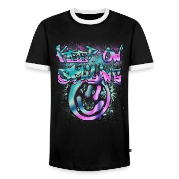 Smileys et texte phosphorescents - T-shirt contrasté Homme - noir/blanc - Devant - AI Model Female 172 light (172cm) & AI Model Male 178 light (178cm)
