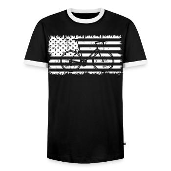 Bicycle American Flag - Men's Ringer Shirt - black/white - Front - AI Model Female 172 light (172cm) & AI Model Male 178 light (178cm)