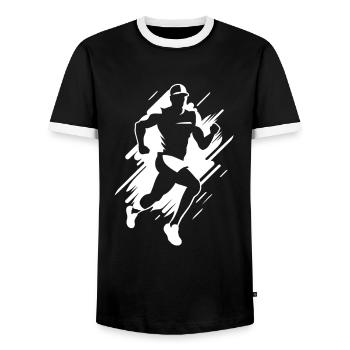 Jogger Grafik - Männer Kontrast-T-Shirt - Schwarz/Weiß - Vorne - AI Model Female 172 light (172cm) & AI Model Male 178 light (178cm)