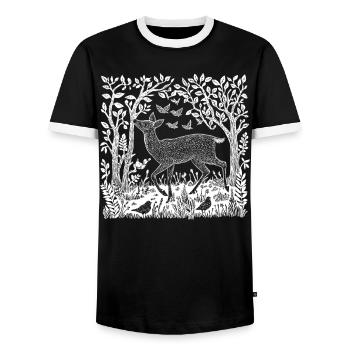 Gravure sur bois cerf Woodland Nature cerf nature sauvage cadeau - T-shirt contrasté Homme - noir/blanc - Devant - AI Model Female 172 light (172cm) & AI Model Male 178 light (178cm)