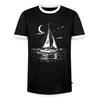 Sailing Drawing - Men's Ringer Shirt - black/white - Front - AI Model Female 172 light (172cm) & AI Model Male 178 light (178cm)