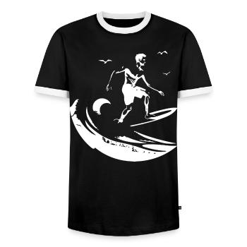 Surfing Drawing - Men's Ringer Shirt - black/white - Front - AI Model Female 172 light (172cm) & AI Model Male 178 light (178cm)