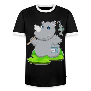 Pêche au poisson pêcheur rhinocéros - T-shirt contrasté Homme - noir/blanc - Devant - AI Model Female 172 light (172cm) & AI Model Male 178 light (178cm)