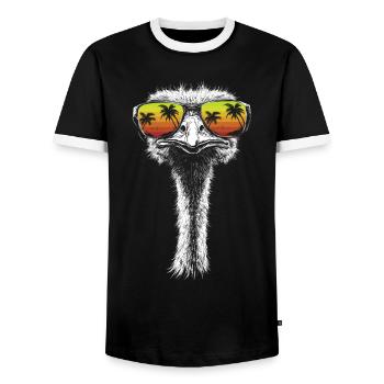 Strauß Sonnenbrille Vogel Palmen Geschenk Retro - Männer Kontrast-T-Shirt - Schwarz/Weiß - Vorne - AI Model Female 172 light (172cm) & AI Model Male 178 light (178cm)